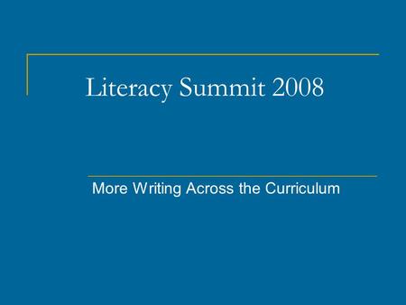 Literacy Summit 2008 More Writing Across the Curriculum.