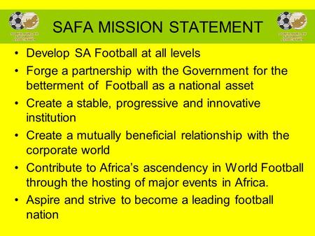 SAFA MISSION STATEMENT