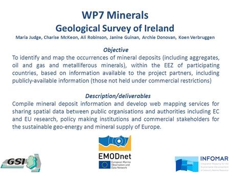 WP7 Minerals Geological Survey of Ireland Maria Judge, Charise McKeon, Ali Robinson, Janine Guinan, Archie Donovan, Koen Verbruggen Objective To identify.