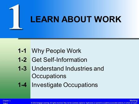 Working © 2013 Cengage Learning. All rights reserved. May not be scanned, copied or duplicated, or posted to a publicly accessible website, in whole or.