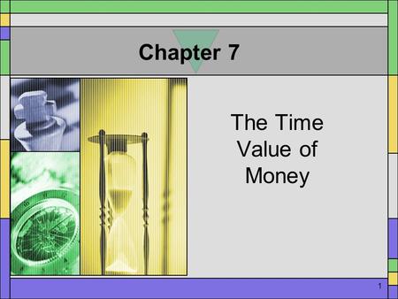 1 Chapter 7 The Time Value of Money. 2 Time Value A. Process of expressing 1. The present value of $1 invested now in future terms. (Compounding) Compounding.