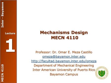 Mechanisms Design MECN 4110