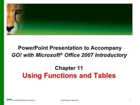 With Microsoft Office 2007 Introductory© 2008 Pearson Prentice Hall1 PowerPoint Presentation to Accompany GO! with Microsoft ® Office 2007 Introductory.