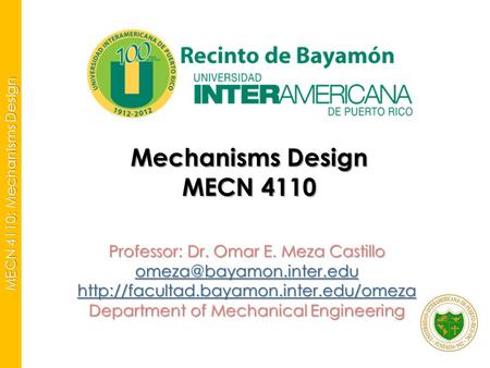 Mechanisms Design MECN 4110