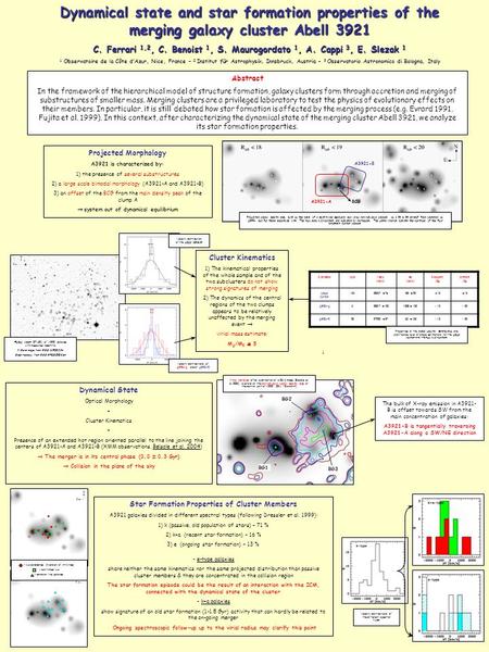 Dynamical state and star formation properties of the merging galaxy cluster Abell 3921 C. Ferrari 1,2, C. Benoist 1, S. Maurogordato 1, A. Cappi 3, E.