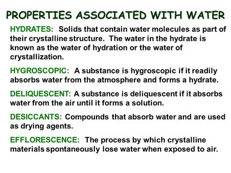 PROPERTIES ASSOCIATED WITH WATER