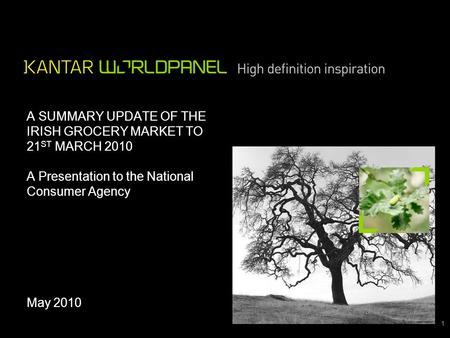 1 A SUMMARY UPDATE OF THE IRISH GROCERY MARKET TO 21 ST MARCH 2010 A Presentation to the National Consumer Agency May 2010.