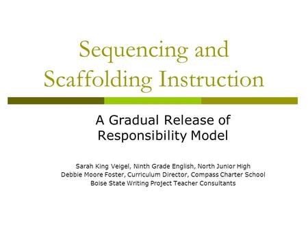 Sequencing and Scaffolding Instruction