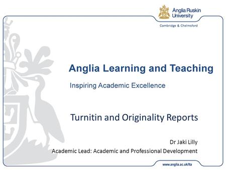 Turnitin and Originality Reports Dr Jaki Lilly Academic Lead: Academic and Professional Development.