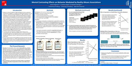 Results (continued) Effect of Expectations on Reality-Means Association (Mediator) A GLM with expectations and condition on the reality-means associations.