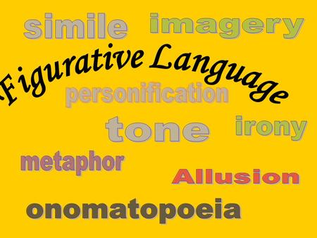 Figures of Speech A figure of speech is a specific device or kind of figurative language, such as hyperbole, metaphor, personification, simile, or understatement.