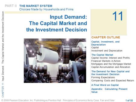 CHAPTER 11 Input Demand: The Capital Market and the Investment Decision © 2009 Pearson Education, Inc. Publishing as Prentice Hall Principles of Economics.