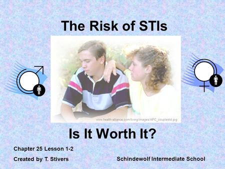 The Risk of STIs Is It Worth It? Chapter 25 Lesson 1-2 Created by T. Stivers Schindewolf Intermediate School www.health-alliance.com/living/images/APC_couplestd.jpg.