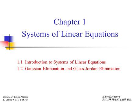 Chapter 1 Systems of Linear Equations