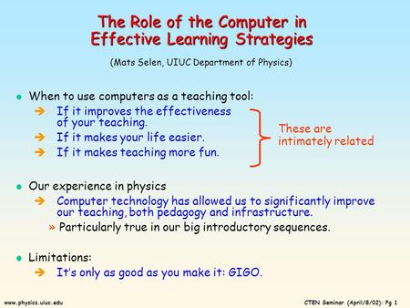 When to use computers as a teaching tool: