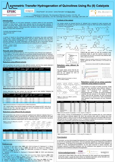 Introduction Asymmetric reduction of C=N bonds represents a powerful method for the asymmetric formation of chiral amines. 1 Whilst many methods exist.