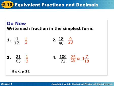 Equivalent Fractions and Decimals