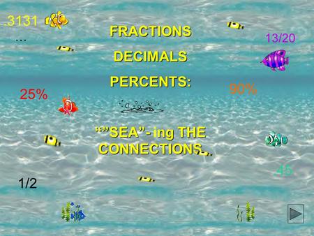 FRACTIONSDECIMALSPERCENTS: “”SEA”- ng THE CONNECTIONS “”SEA”- ing THE CONNECTIONS 25% 90% 1/2 13/20.45.3131 …