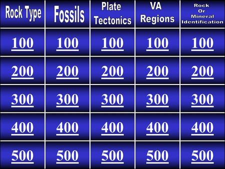 100 200 300 400 500 Rock Type 100 pts. I form either inside or outside of the volcano. Igneous Rock.