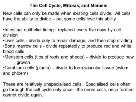 The Cell Cycle, Mitosis, and Meiosis