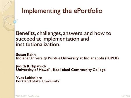 Implementing the ePortfolio