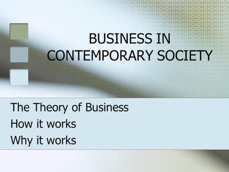 BUSINESS IN CONTEMPORARY SOCIETY