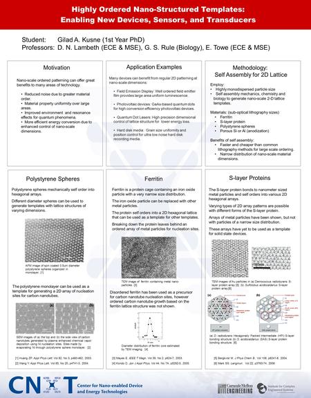 Highly Ordered Nano-Structured Templates: Enabling New Devices, Sensors, and Transducers Student:Gilad A. Kusne (1st Year PhD) Professors:D. N. Lambeth.