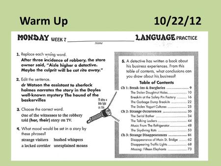 Warm Up 10/22/12.