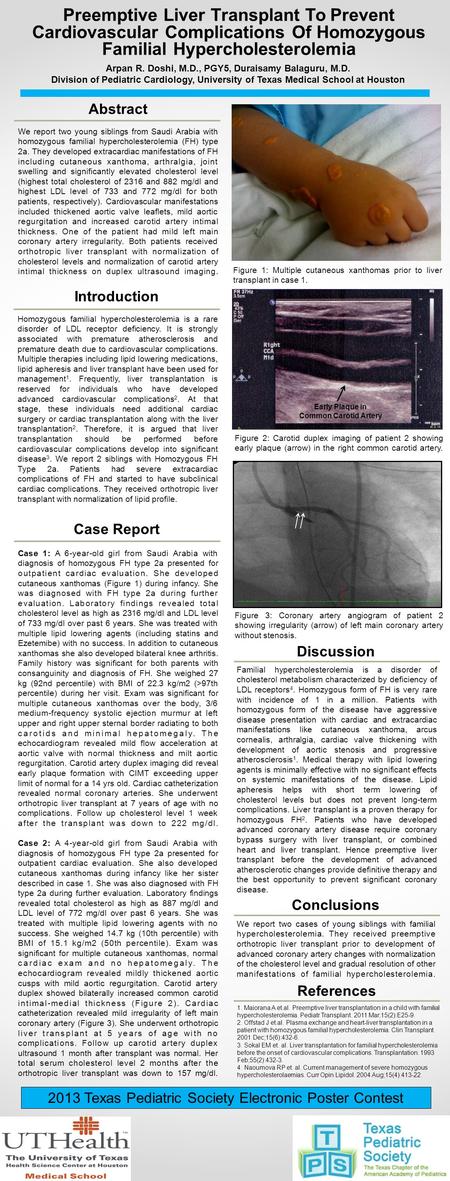 Abstract Preemptive Liver Transplant To Prevent Cardiovascular Complications Of Homozygous Familial Hypercholesterolemia Arpan R. Doshi, M.D., PGY5, Duraisamy.