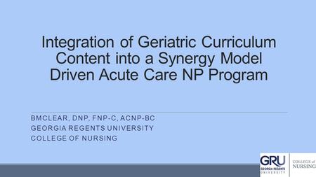 BMcLear, DNP, FNP-C, ACNP-BC Georgia Regents University