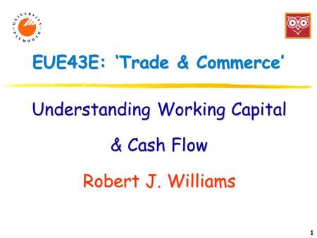 1 EUE43E: ‘Trade & Commerce’ Understanding Working Capital & Cash Flow Robert J. Williams.