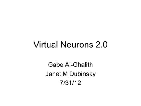 Virtual Neurons 2.0 Gabe Al-Ghalith Janet M Dubinsky 7/31/12.