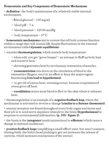 Homeostasis and Key Components of Homeostatic Mechanisms