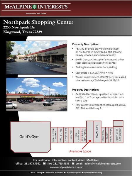 McALPINE INTERESTS Commercial Real Estate Office Leasing Commercial Properties Land Development Investment Counseling For additional information, contact.