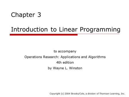 Chapter 3 Introduction to Linear Programming