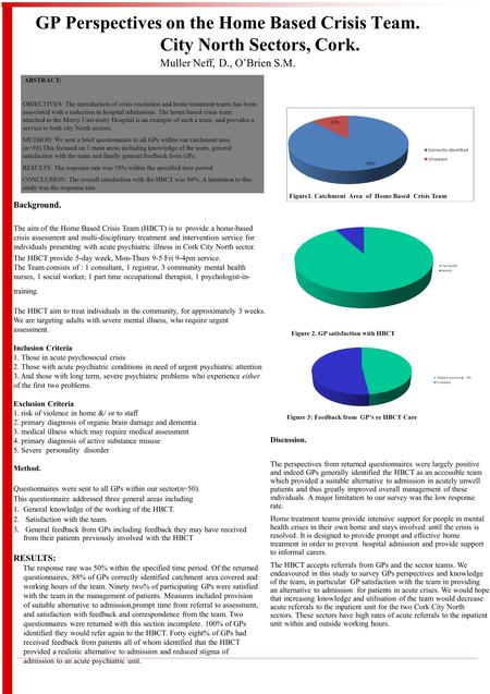 GP Perspectives on the Home Based Crisis Team. City North Sectors, Cork. Muller Neff, D., O’Brien S.M. ABSTRACT: OBJECTIVES: The introduction of crisis.