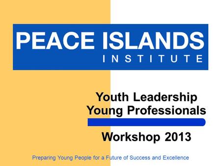 Youth Leadership Young Professionals Workshop 2013 Preparing Young People for a Future of Success and Excellence.