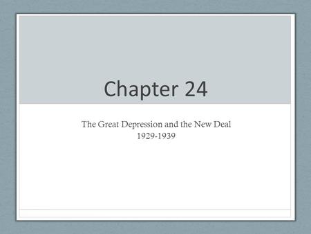 The Great Depression and the New Deal