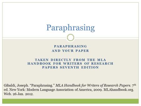 Paraphrasing Paraphrasing And your paper