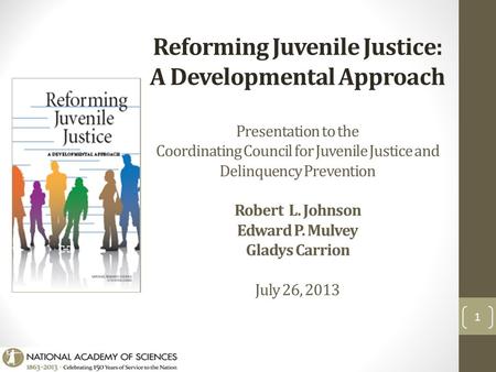 Reforming Juvenile Justice: A Developmental Approach Presentation to the Coordinating Council for Juvenile Justice and Delinquency Prevention Robert L.