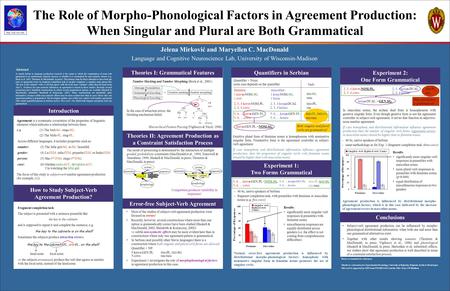 Jelena Mirković and Maryellen C. MacDonald Language and Cognitive Neuroscience Lab, University of Wisconsin-Madison Introduction How to Study Subject-Verb.