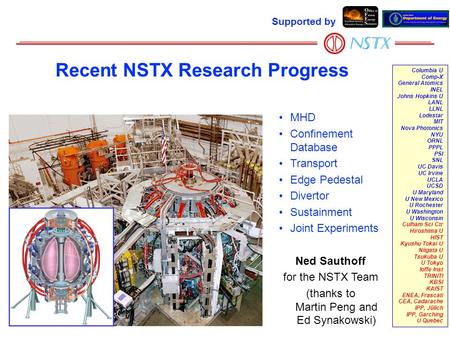 Supported by Columbia U Comp-X General Atomics INEL Johns Hopkins U LANL LLNL Lodestar MIT Nova Photonics NYU ORNL PPPL PSI SNL UC Davis UC Irvine UCLA.