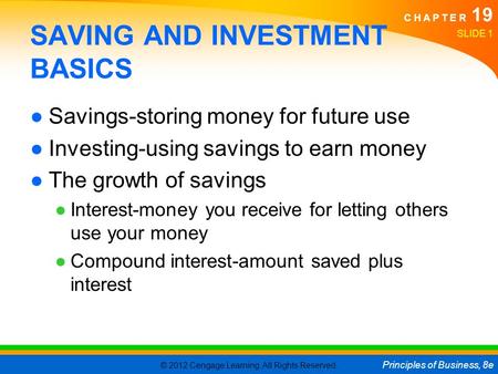 SAVING AND INVESTMENT BASICS