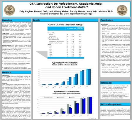 Exploring Honors Students’ Levels of Academic Motivation, Perfectionism, and Test Anxiety Hannah Geis, Kelly Hughes, and Brittany Weber, Faculty Advisor: