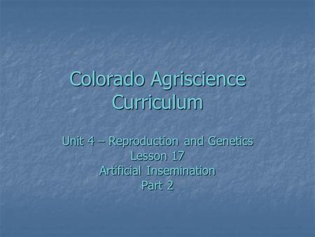 Colorado Agriscience Curriculum