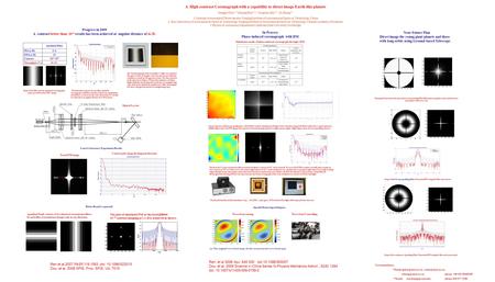 Apodized Filter IWA (λ/D)2~4 OWA (λ/D)13 Contrast 10 -6 ~10 -7 Throughput (%)41.4% Shape of the filter and the simulated coronagraphic point spread function.