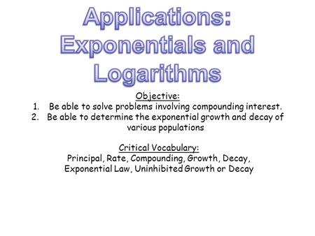 Exponentials and Logarithms