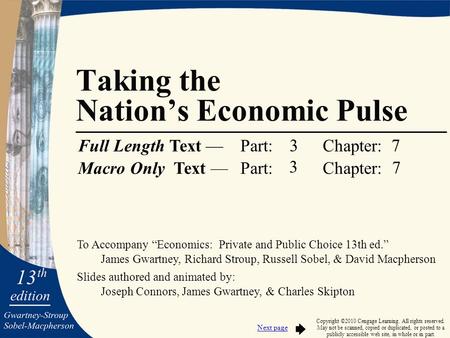 To Accompany “Economics: Private and Public Choice 13th ed.” James Gwartney, Richard Stroup, Russell Sobel, & David Macpherson Slides authored and animated.