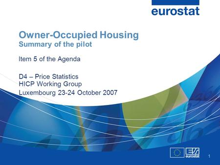 1 Owner-Occupied Housing Summary of the pilot Item 5 of the Agenda D4 – Price Statistics HICP Working Group Luxembourg 23-24 October 2007.