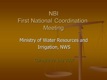 Ministry of Water Resources and Irrigation, NWS Cairo,28-29 July 2007 NBI First National Coordination Meeting.